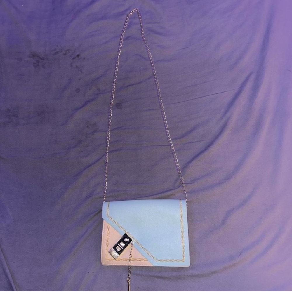 Tan, gold, and blue classy purse